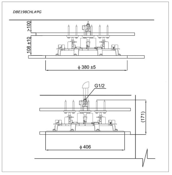 Bát sen TOTO đèn LED DBE198CHL#PG bản vẽ kỹ thuật